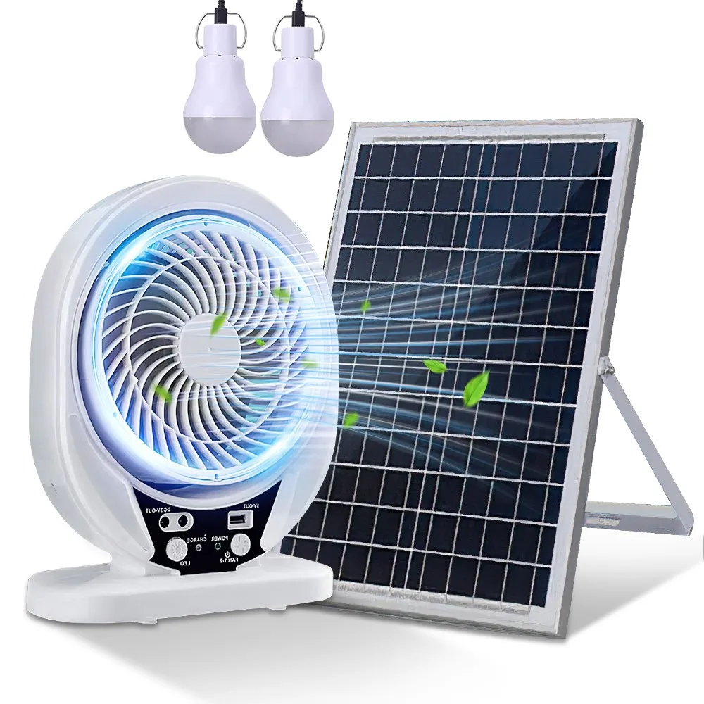 Multi-functional Solar Fan light USB Rechargeable Portable With Solar Panel and LED Bulb light for Outdoor LED Camping Lighting