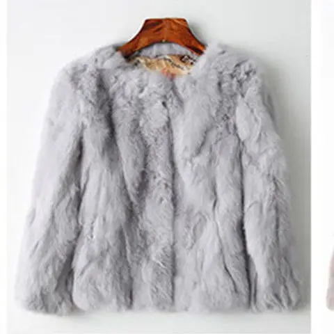 2024 New Women\'s Real Fur Coat High-waist Round Collar Cardigan Long-sleeved Slim Fit  Rabbit   Jacket Women T197