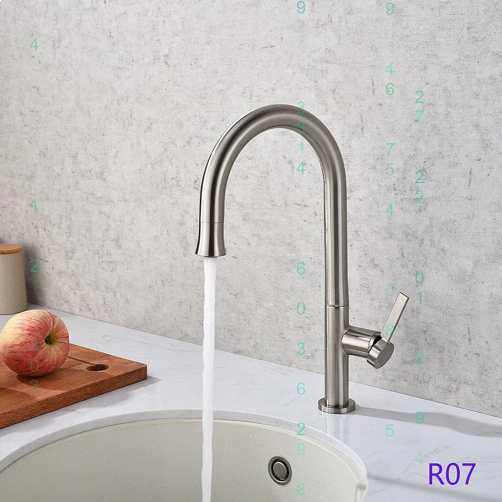 Modern Brass Kitchen Pull Out Faucet Cold Hot Water Mixer Tap for Sink