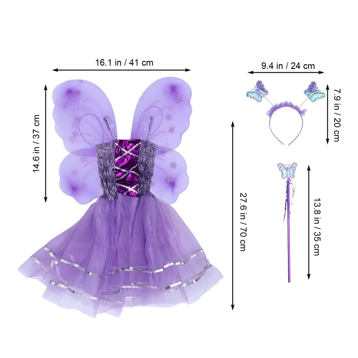 4 Pcs Butterfly Wings Sling Dress Kids Fashion Performance Costume Elegant Toddler Skirt Set Wedding Party Photoshoot