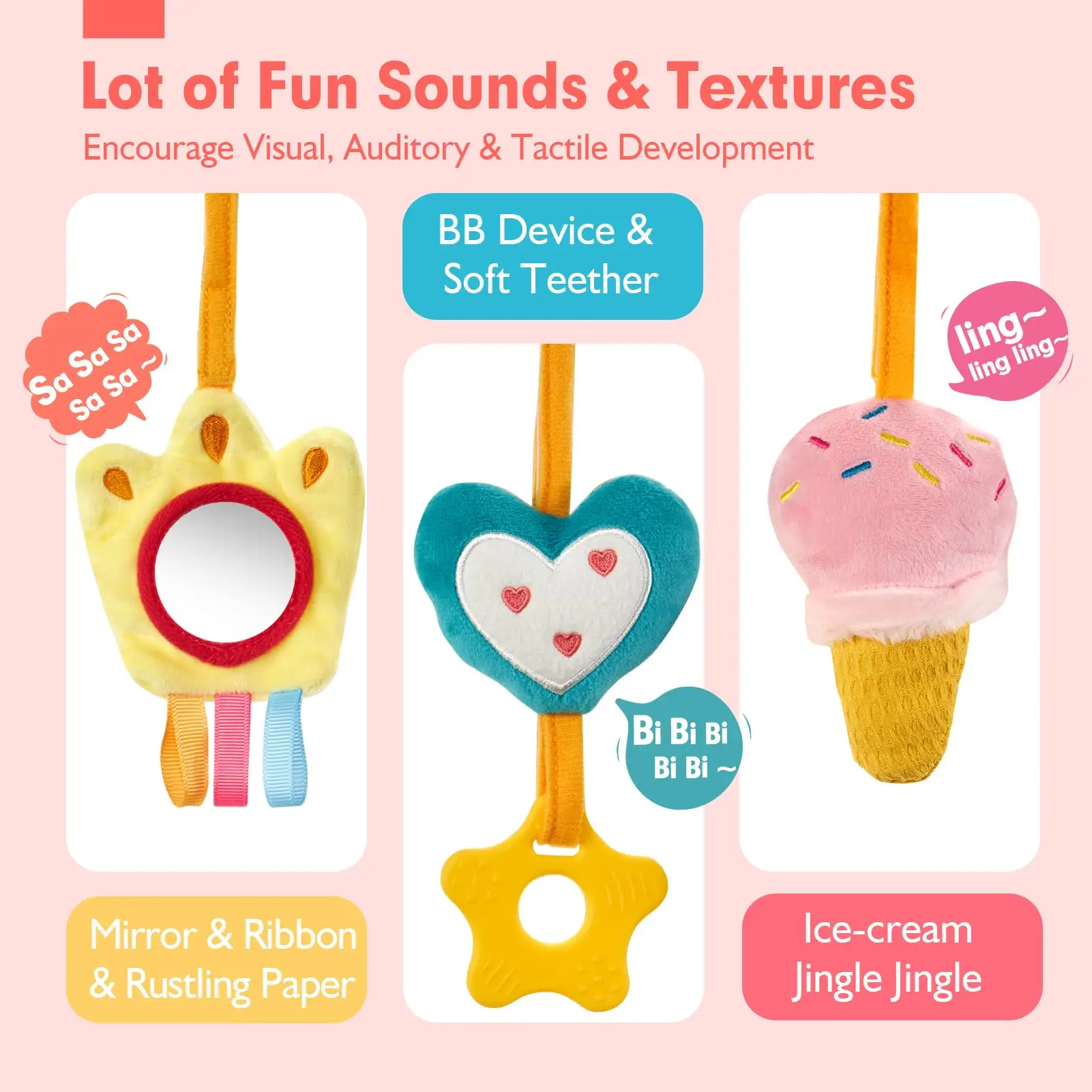 Einhorn Autositz Spielzeug für Babys Rassel Spiegel Quietschender Autositz Kinderwagen Spielzeug 0-6 Monate Entwicklungs Neugeborenes Baby Mädchen Geschenke