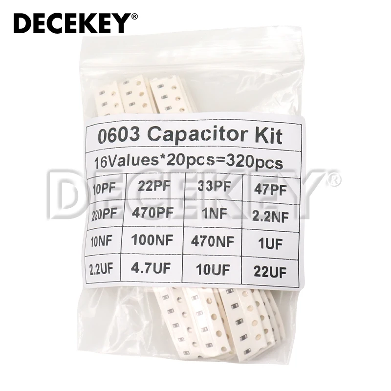 320PCS 720PCS 0603 0805 1206 SMD Capacitor Assorted Kit 16/36/50Values 1PF - 10UF Capacitance Set 100NF 0.1UF 1UF 2.2UF 4.7UF