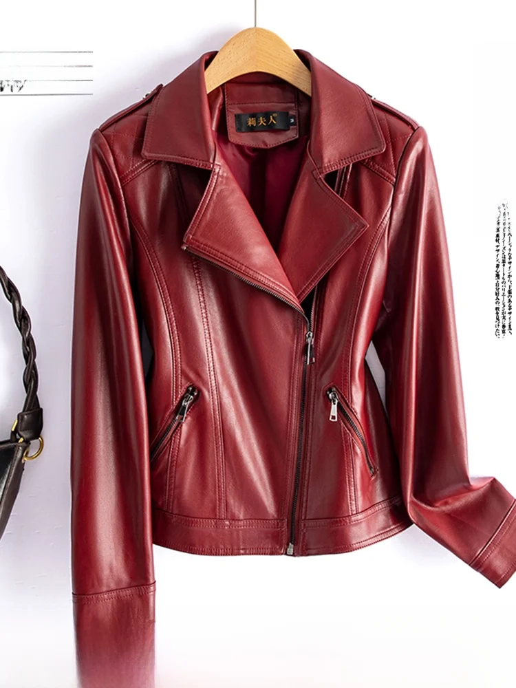   เสื้อแจ็คเก็ตหนังแท้ Ning สำหรับผู้หญิง ดีไซน์กระชับสัดส่วน สไตล์เกาหลี รุ่นใหม่ ฤดูใบไม้ผลิ ฤดูใบไม้ร่วง หนังแท้