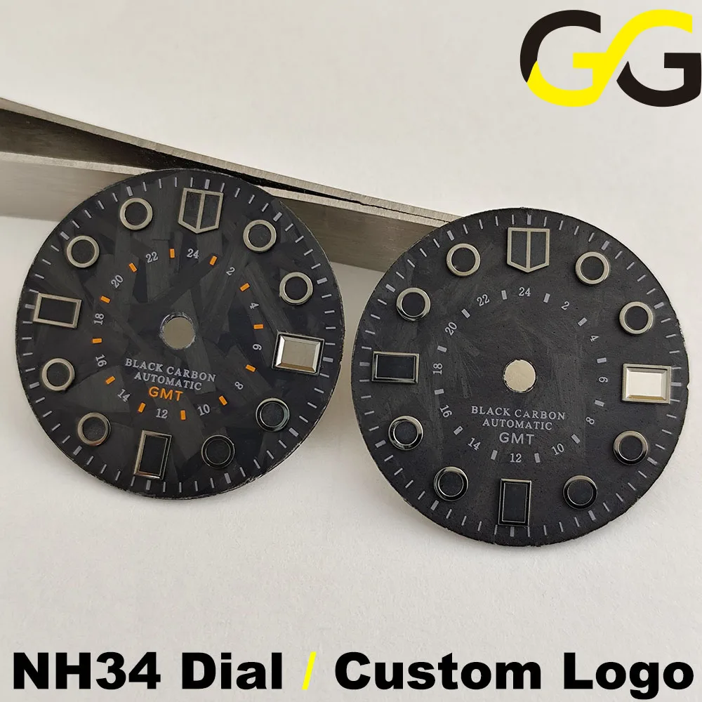 high-quality 28.5mm NH34 dial carbon fiber GMT dial black orange dial suitable for NH34 movement case men's watch accessories
