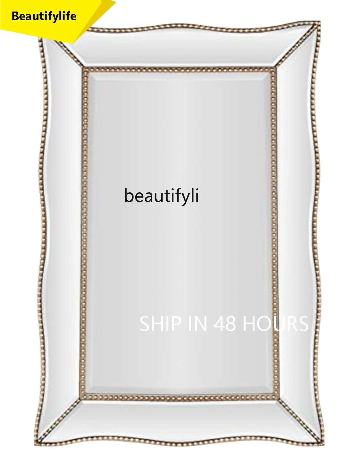 

a44 European Style Mirror Hand Carved Bead Edge Bathroom Wall-Mounted Cosmetic Mirror Wash Mirror