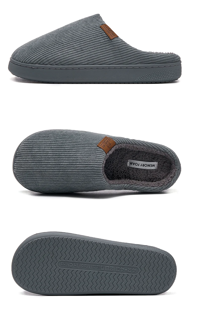 Winter-Hausschuhe aus weichem Cordstoff mit geschlossenem Zehenbereich für Damen und Herren, mit dickem Fleece-Futter, rutschfester Sohle, warm und bequem für den Innenbereich. – Detail 16