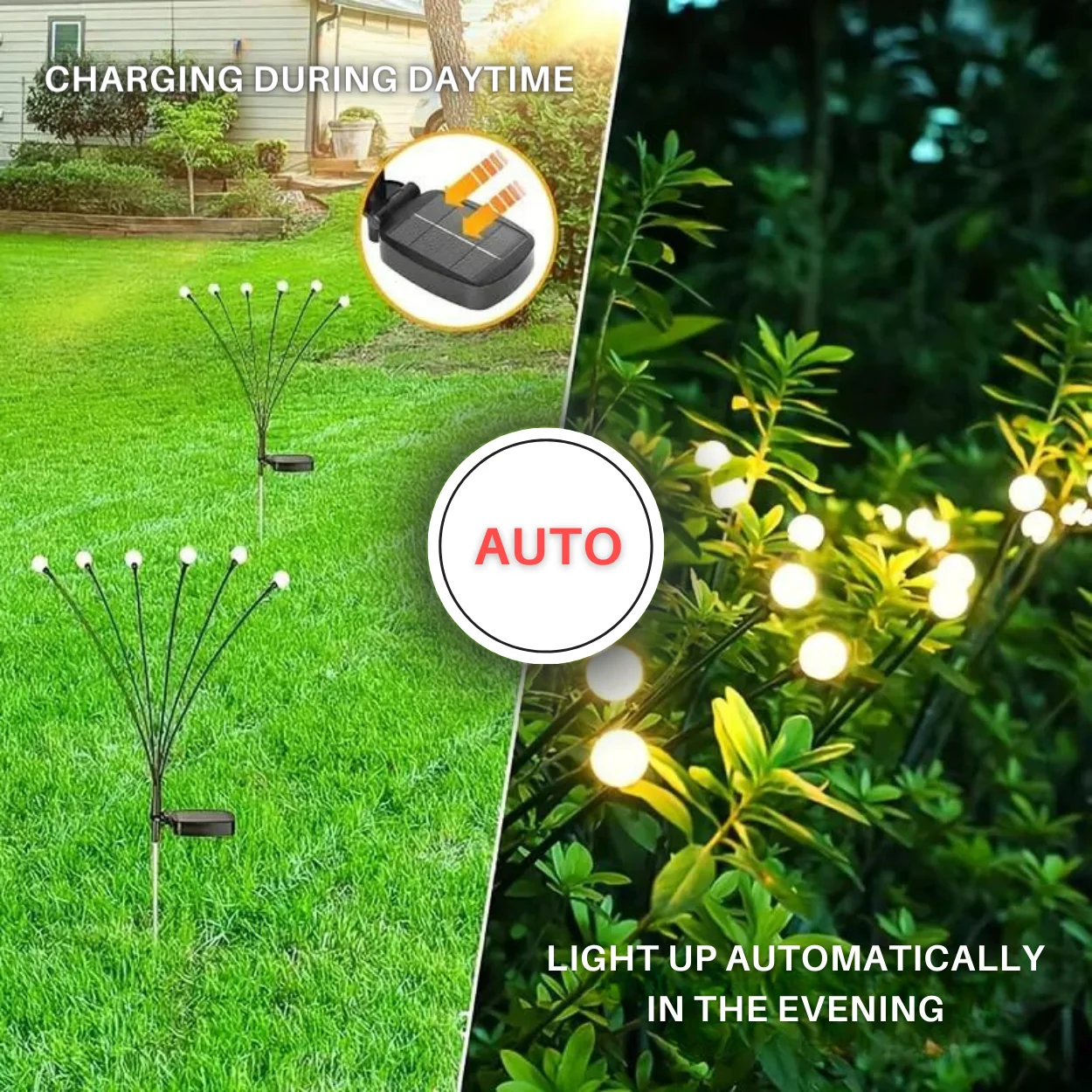 Luzes solares LED ao ar livre, Decoração do jardim, Luzes de paisagem, Firefly Lawn Lamps para Garden Building e Courtyard