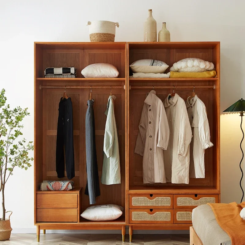 

Japanese-Style Cerise Solid Wood Rattan Wardrobe Vintage