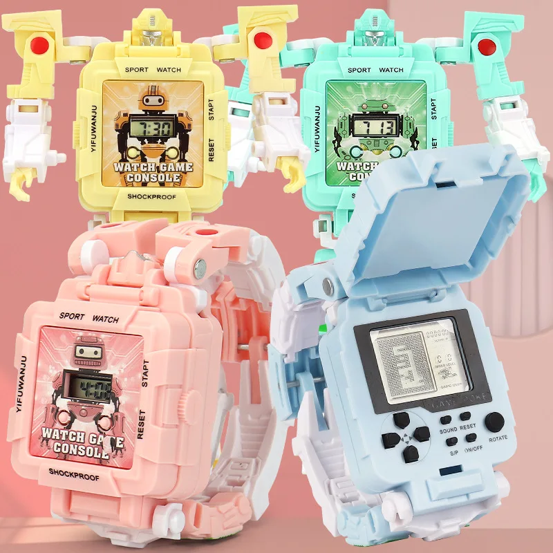 Kids Watches Handheld Games Small Toys Children Deformation The Robot Children\'s Watches kids watch for girls boys clock relojes