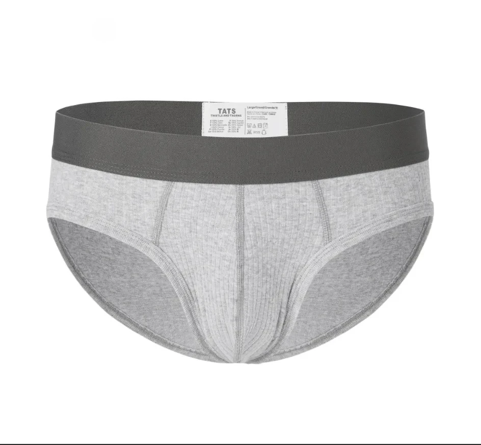 Ribbed Bulge Briefs for Men Stretch Cotton Breathable Cozy Sweat Absorb Sports Underpants Youth Low Waist U Convex Pouch Panties