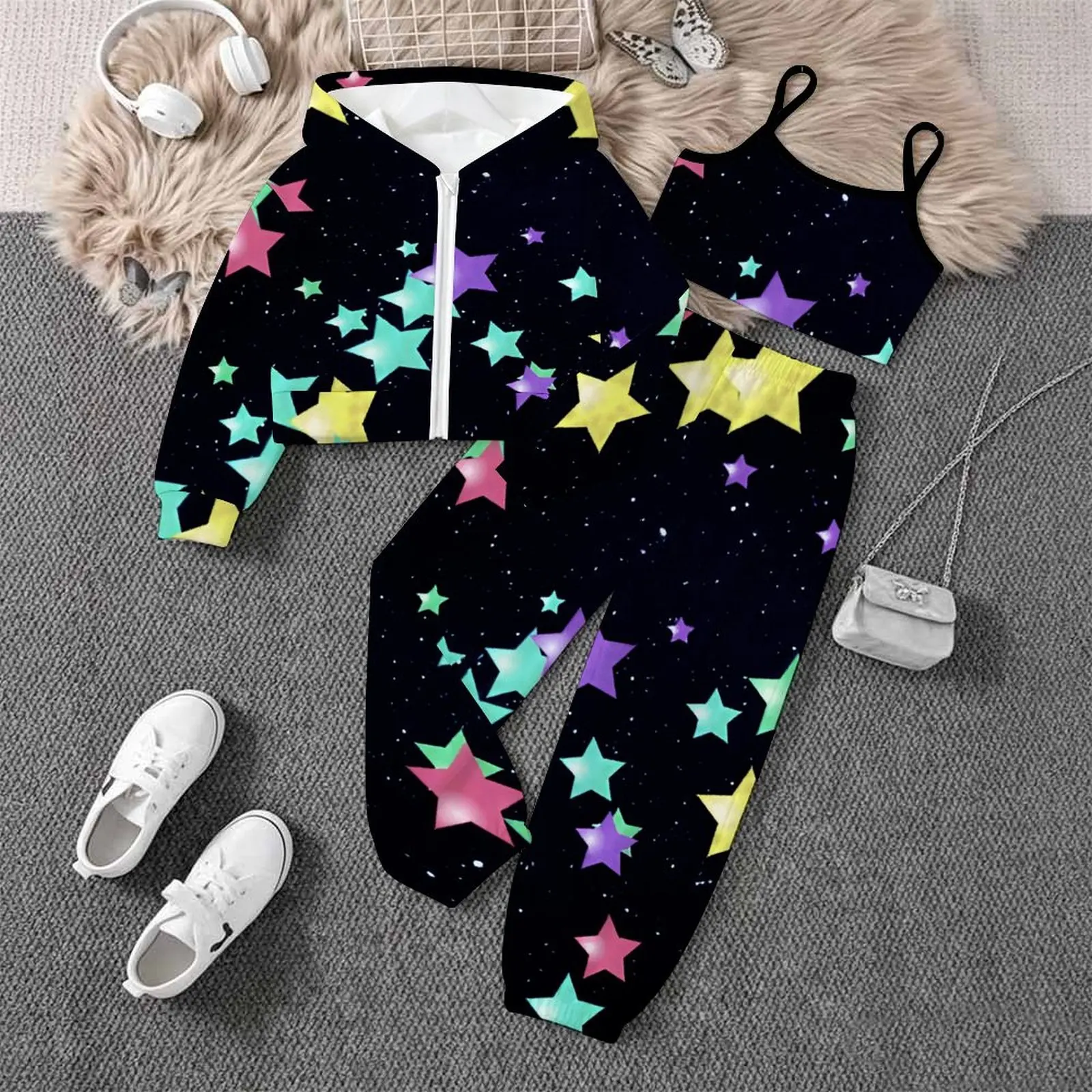 Children's Jogging Pants Casual Pants Autumn Winter Girls' Printed Three Piece Fashion Coat All Hallows' Day Vest Daily Pants