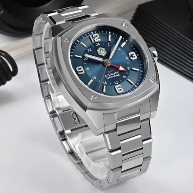 San Martin Men Automatic Watch GMT Square Mechanical Wristwatch Sapphire Mirror 100M Waterproof BGW-9 Luminous Hangzhou 6460