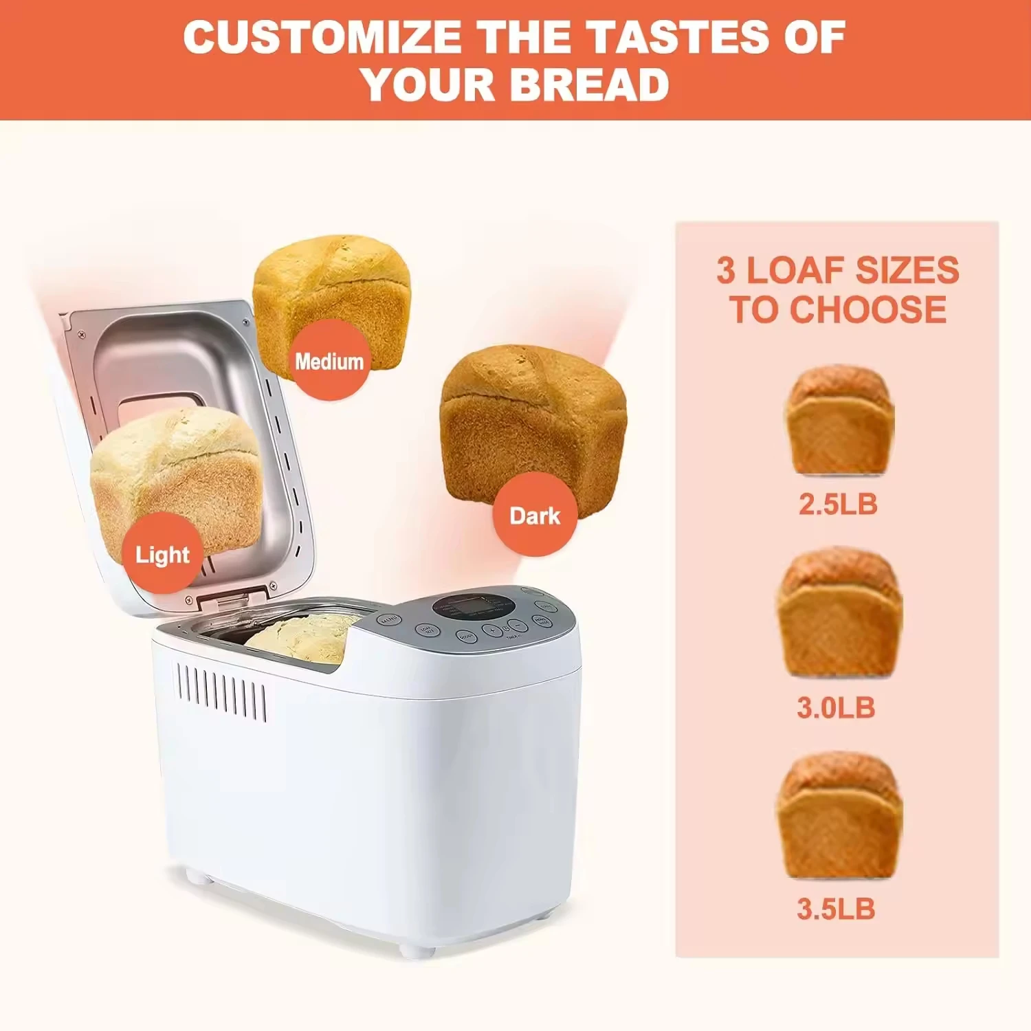

Automatic Bread Maker - Multi-functional Home Bakery Machine, Rice Cooker Toaster with Detachable Nut Dispenser, Large Capacity