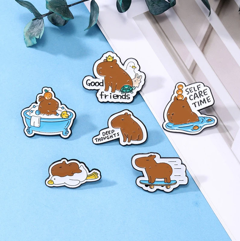 Adorável capivara pino broche criativo cintura cinch fivela liga gota de óleo emblema mochila decoração jóias acessórios