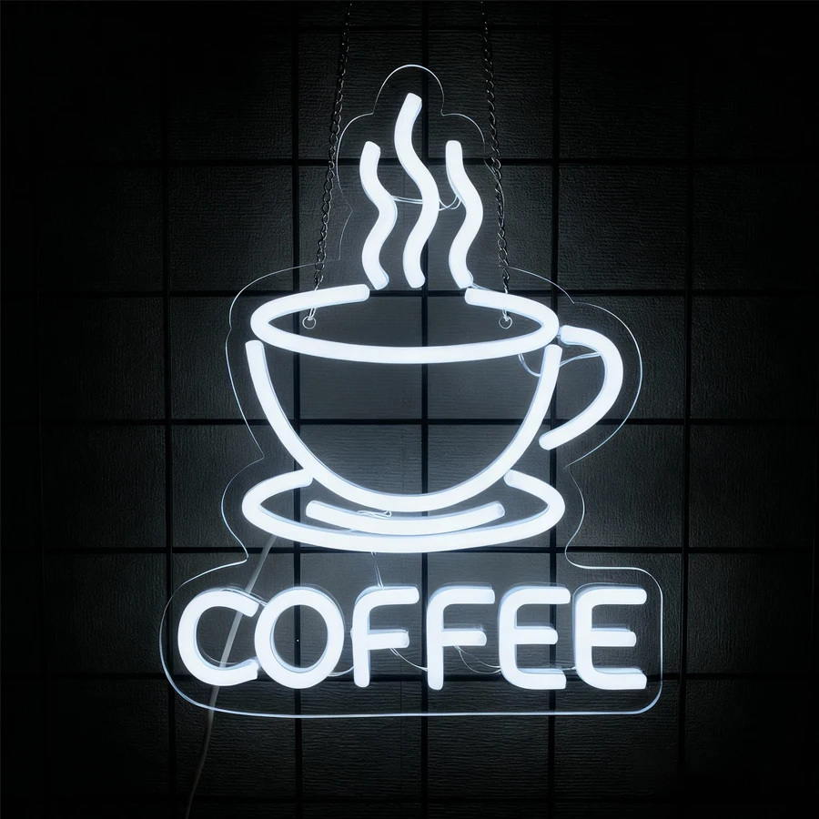 علامات النيون LED للقهوة، وإكسسوارات النيون لبارات القهوة لديكور الحائط، وعلامات مضيئة للمحلات التجارية والمطاعم.