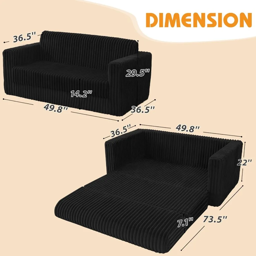 Klappbares Schlafsofa, 2-in-1, umwandelbarer Schlafstuhl mit Armlehne, tragbarer, ausklappbarer Stuhl, Bett, bequeme Bodencouch, multifunktionales La