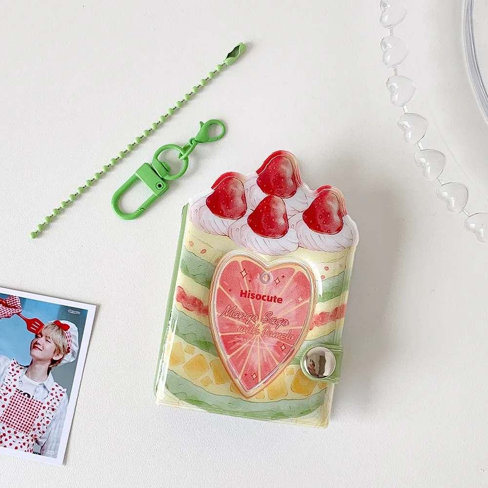 1 Inch Photocard Binder Album 32 Pockets PVC Mini Photo Album with Keychain Sweet Kpop Photo Card Book Holder Backpack Decor
