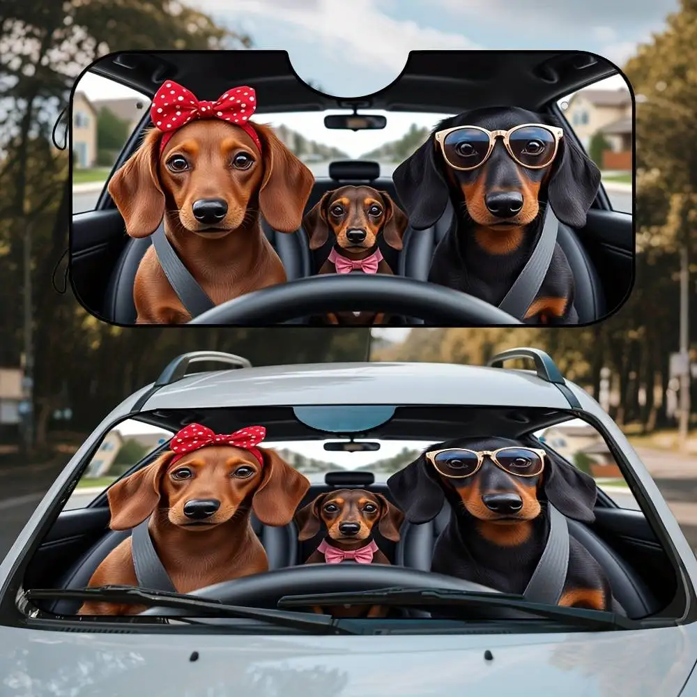 Dachshund Fun Art Print Car Windshield Sunshade Foldable Sun Visor For Daily Commute School Weekend Road Trip