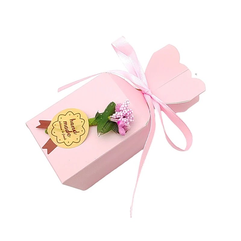 10Pcs Fishtail Vase Candy Box Handmade Floral Favor Gift Boxes Baby Packaging Bags With Ribbon Birthday Wedding Party Decoration