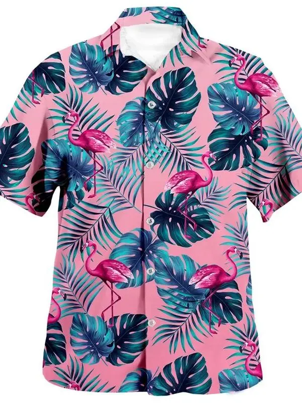 

Hawaii Short Sleeve Large Size European Style Collar Shirt Mens Printed Fashion Urban Polyester Non-iron Treatment Shirt