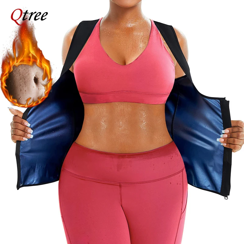 

Qtree Women Sauna Suit Sweat Slimming Vest Body Shaper Jumpsuit Shapewear Zipper Waist Trainer Top Weight Loss Burner Fat Corset