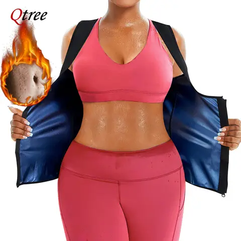 Qtree 여성 사우나 정장 땀 슬리밍 조끼 바디 셰이퍼 점프 슈트 Shapewear 지퍼 허리 트레이너 탑 체중 감소 버너 지방 코르셋
