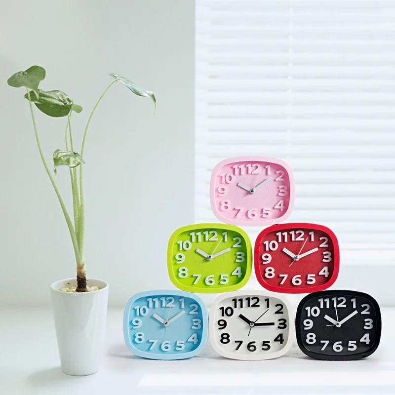 Mini Mute Alarm Clocks Battery Bedside Desk Table Home Decor Kid Creat Gifts Square Portable Candy Colors