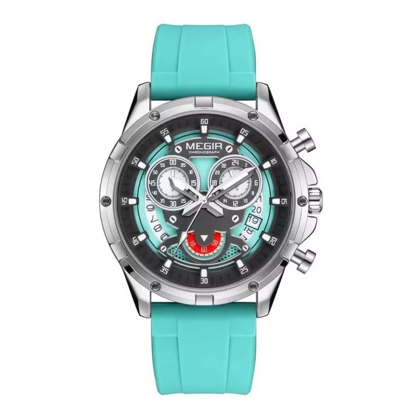 MEGIR 2248 Personalized Cool Men's Quartz Watch Silicone Strap Night Light Fashion Sports Waterproof Timing Watch with Calendar