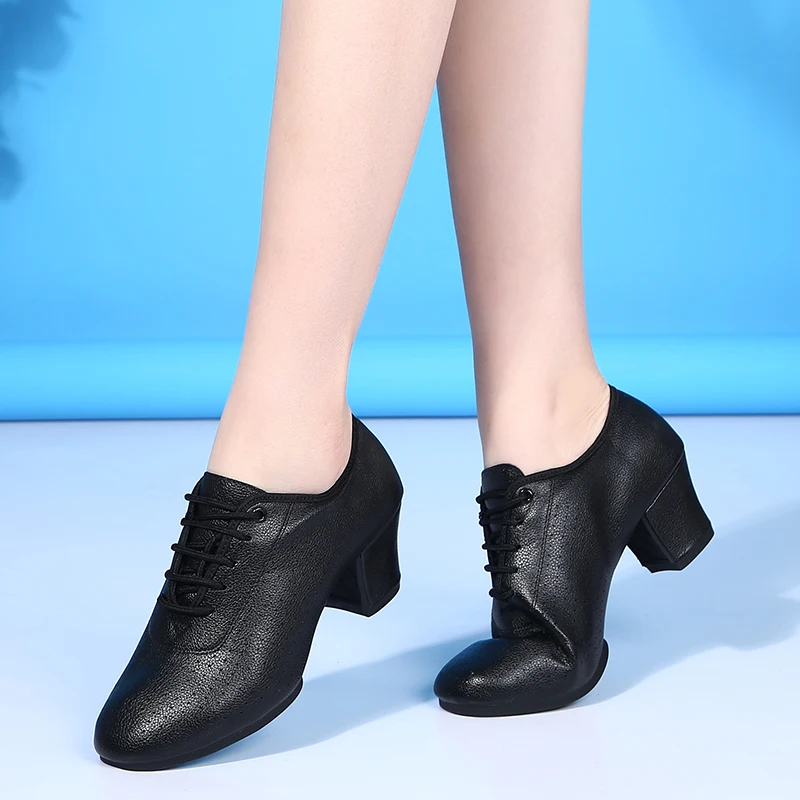 Zapatos de baile modernos de cuero para mujer, zapatos de baile latino/Tango/salón, suela de goma, tacones de 5cm, envío directo