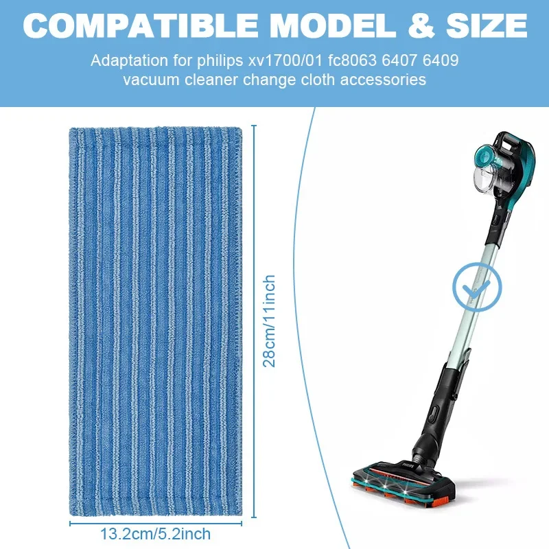 2PCS PowerPro Microfibre Pads for Philips XV1700/01 FC8063 6407 6409 6408 Reusable & Washable Mop Refills Home Cleaning Tool