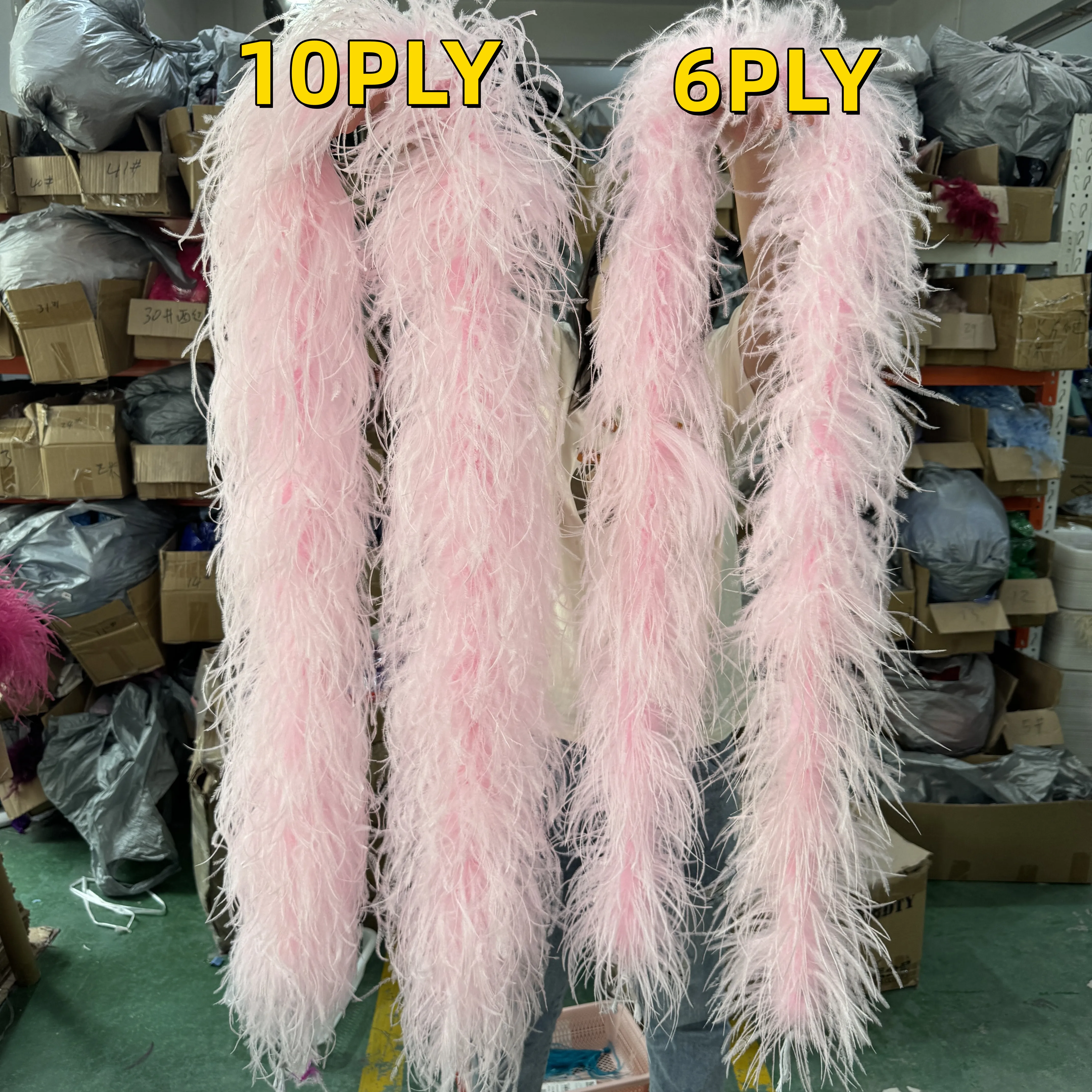 Light Pink Fluffy Ostrich Feather Boa 10Ply 6Ply Feather Trims for Wedding Party Carnival Dress Feather Scarf Shawl Decor 1/2/3M