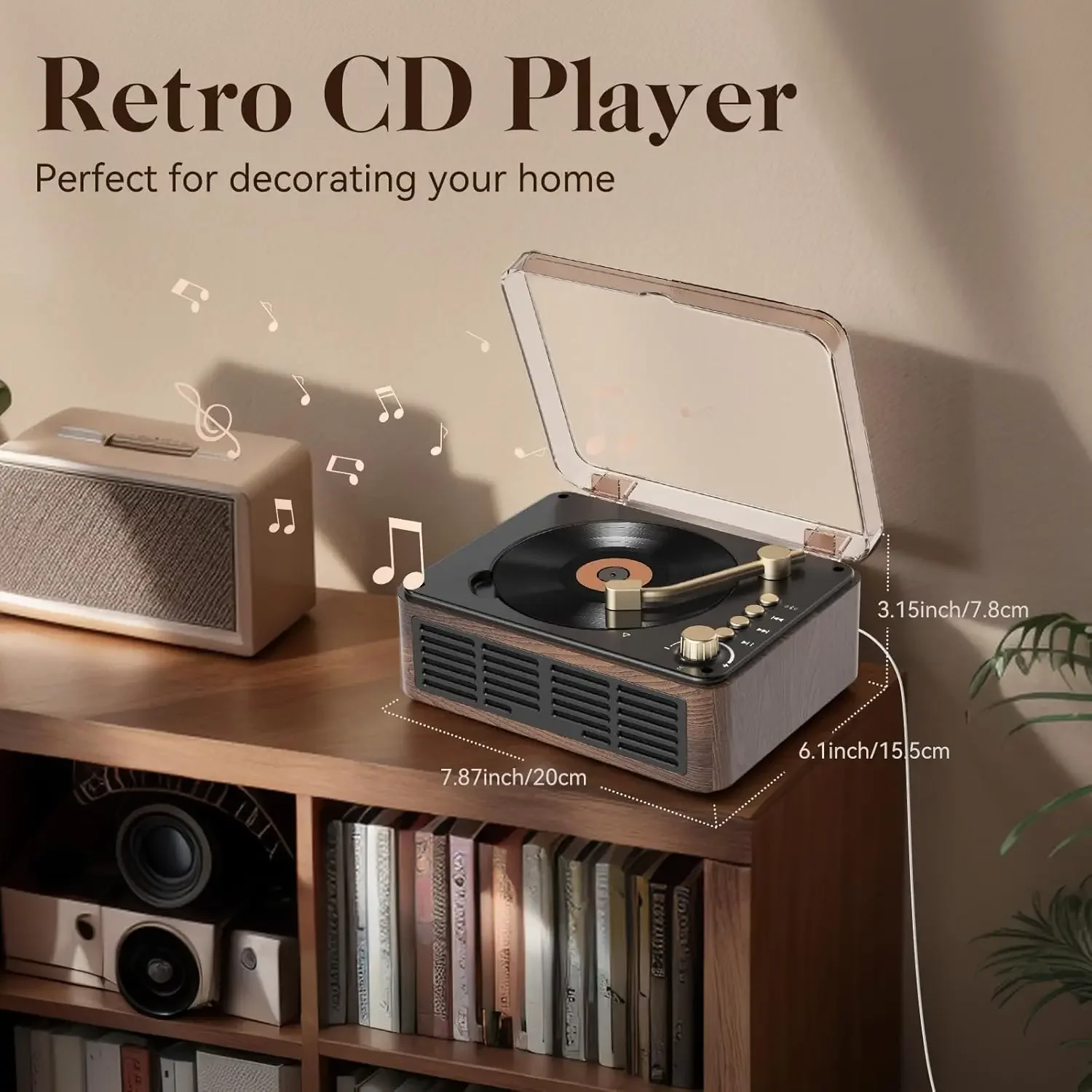 

Retro CD Player Portable Bluetooth Speakers Stereo Audio Player Support CD MP3 WMA Repeat Function for Kids Learning