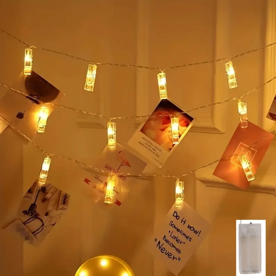 1PC 1.5M10LED/3M20LED Battery Box Photo Clip String Light, Suitable for Hanging Photo Card Pictures, Suitable for Party, Bedroom