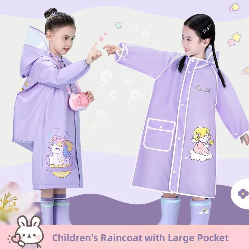

New Children's Raincoat Long Full Body Waterproof for School Bag Position Baby Cartoon Design Home Daily Use Rain Gear