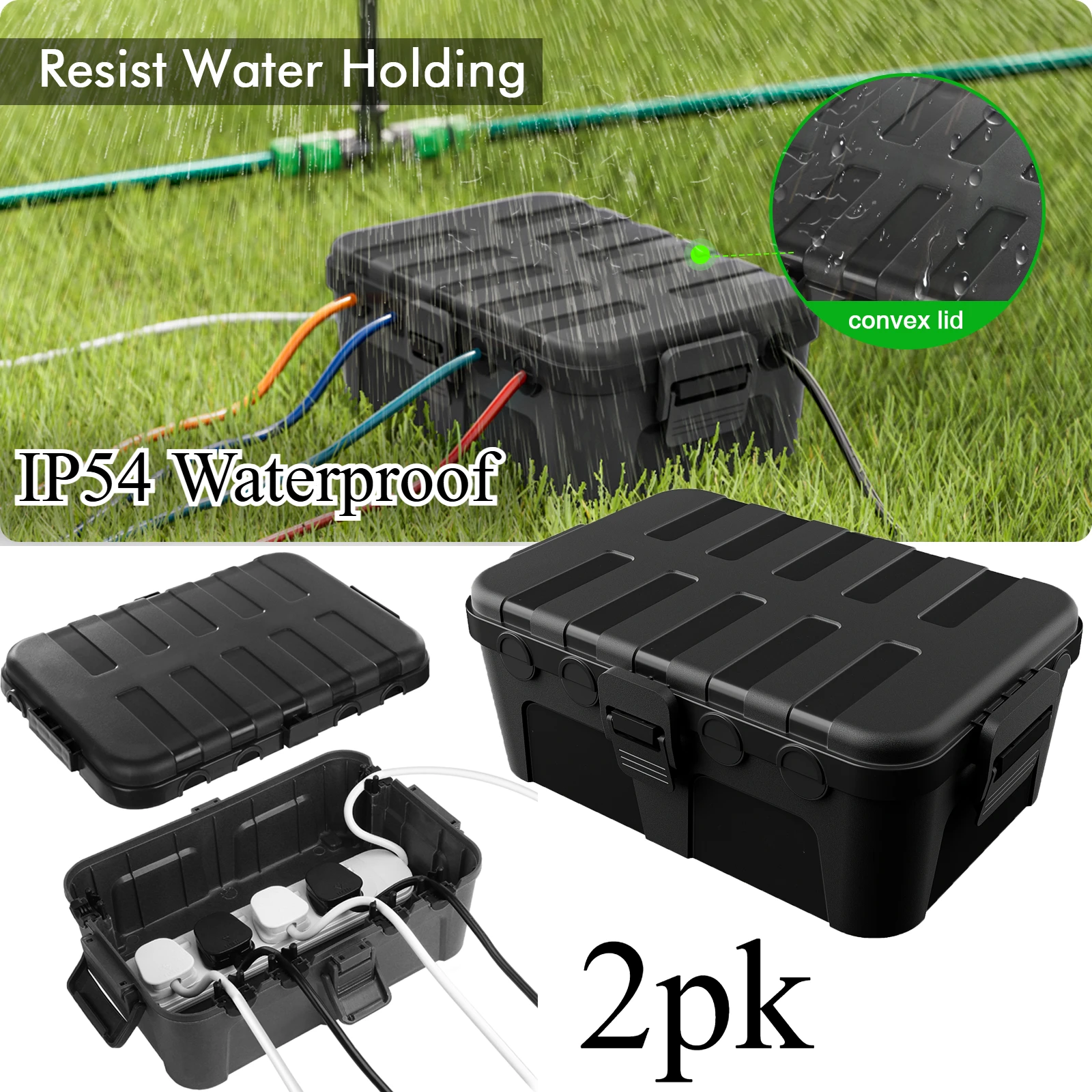 

Комплект из 2 шт. IP54: Уличный водонепроницаемый электрический распределительный короб для розеток, таймеров, удлинителей и праздничного освещения