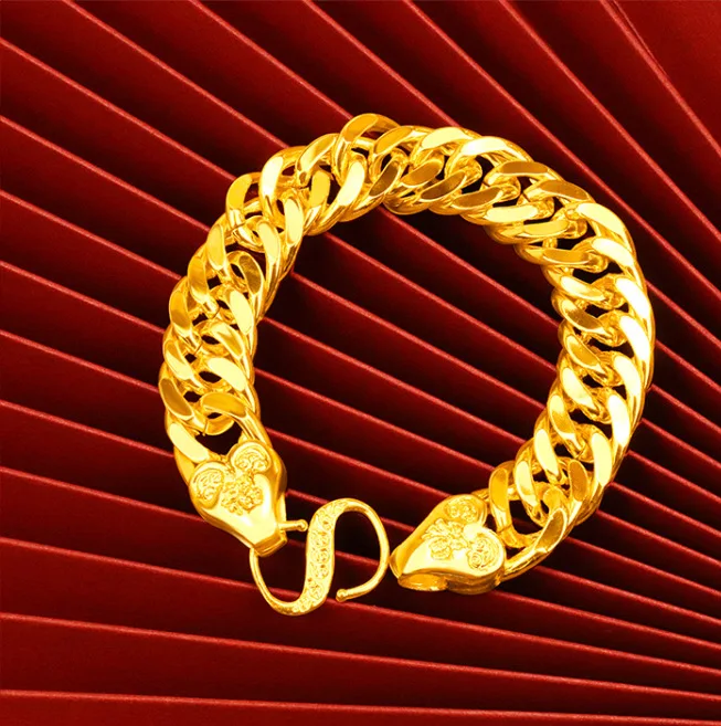 

Luxury 24K 9999 Pure Gold real gold Fuzi Bracelet Men's Rough Boss Bracelet