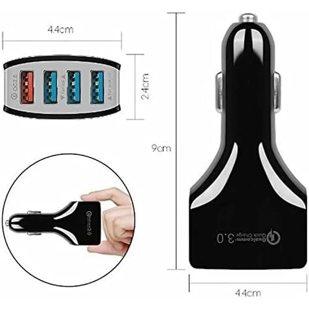 

5V 3A Car Charger with 4 USB Ports and QC3.0 Type-C Fast Charging Port Car Charger Safety Protection Universal