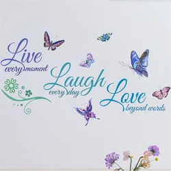 1PCS Removable Colorful English LIVE LAUGH LOVE Butterfly Wall Sticker For Bedroom Self Adhesive Home Decoration 30*60CM