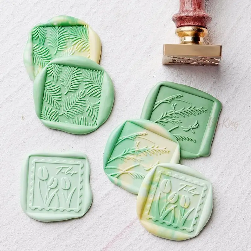 Square Camellia Palm Leaves Fire Paint Seal Multi-layer Animal Wax Stamp Reeds Tulip Castle Wedding Greeting Card DIY Decoration