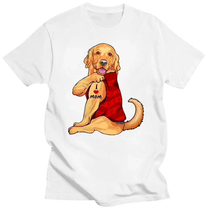 New Summer Men Short Sleeve I Love Mom Funny Golden Retriever T-Shirt Fashion White Casual Tops Hip Hop Dog Design Cool Boy Tees