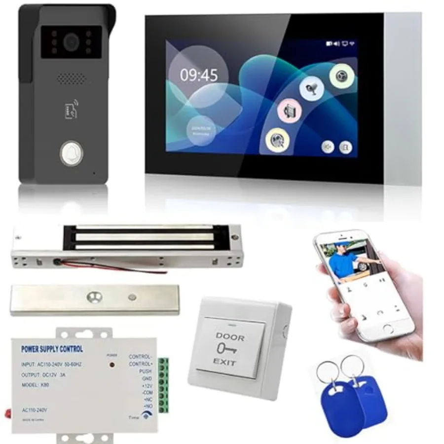 

Smart office/home wireless WiFi doorbell camera with color touch screen, ABS plastic housing, white, remote access via app, vid