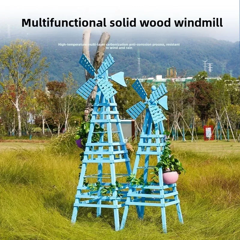 Outdoor Gardening Flower Stand Outdoor Courtyard Preservative  White Windmill Rose Climbing Vine Stand Solid Wood  Flower Stand