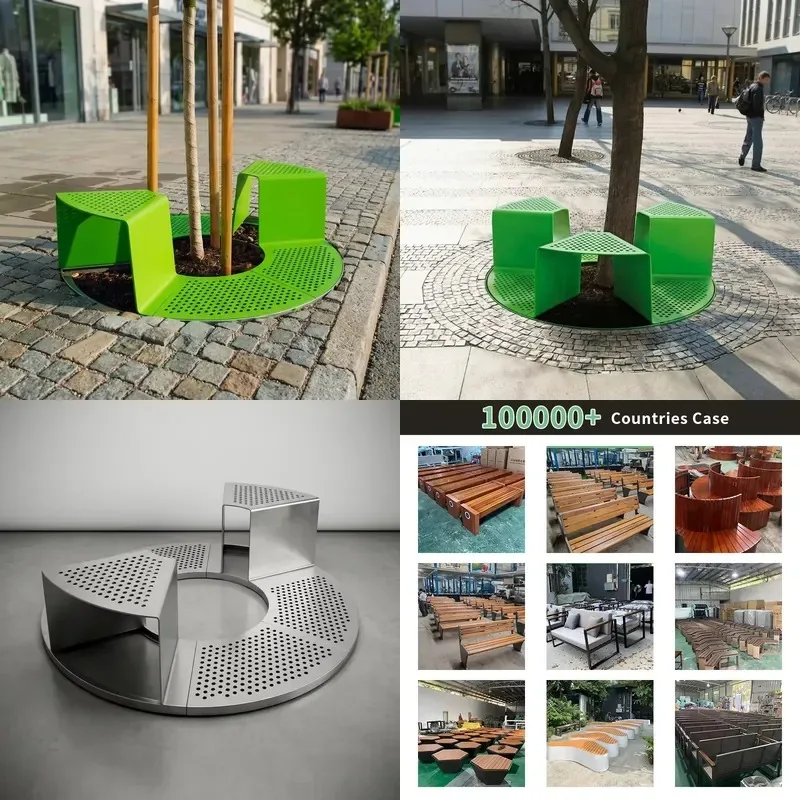 Heavy Duty Hot Dip Galvanized Steel Tree Bench Outdoor Round Street Furniture for Parks Rust Resistant Custom Metal Seats
