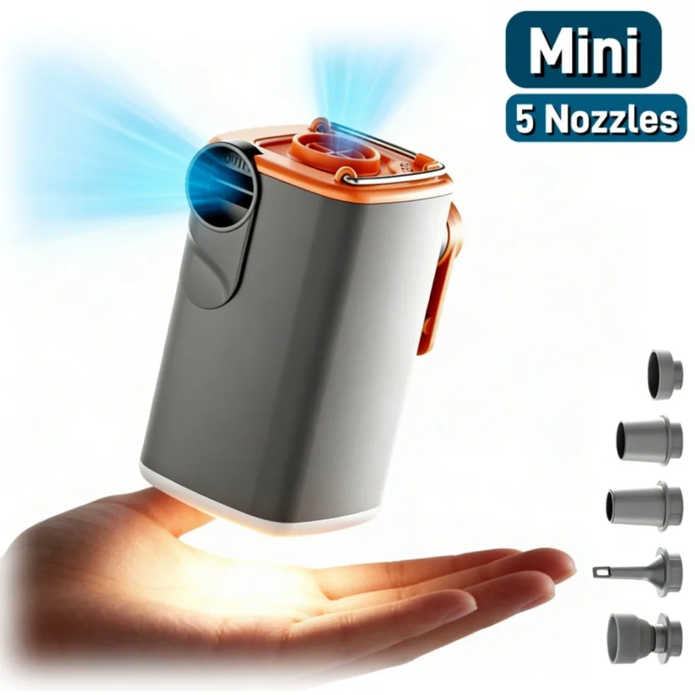 

Беспроводной мини-насос 2026 с фонариком для кемпинга, ультрапортативный насос для надувных матрасов, вакуумных пакетов, походов и кемпинга