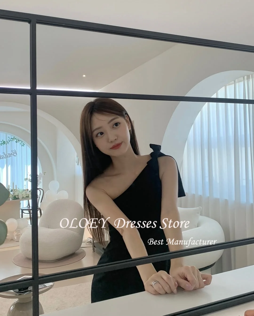 OLOEY Klassische koreanische Brautkleider für Fotoshootings, einschultriges, knöchellanges Brautkleid, Fotoshooting, maßgeschneidert,  soi