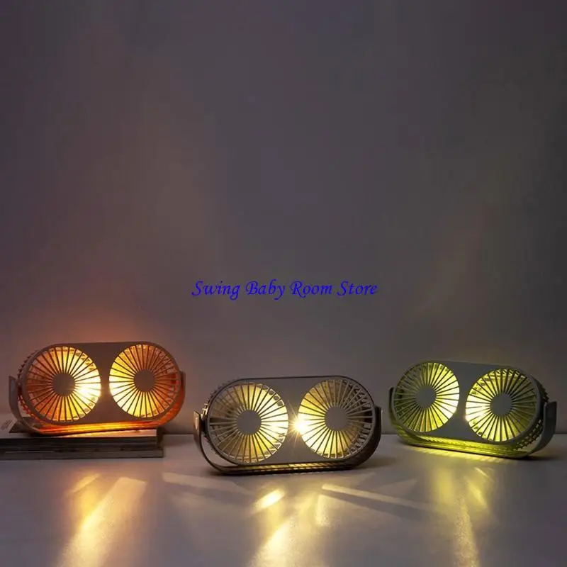 K1AD Double Desk Fan مروحة طاولة صغيرة محمولة 3 سرعة تبريد قابلة للتعديل للرأس المروحة العطرية الشخصية