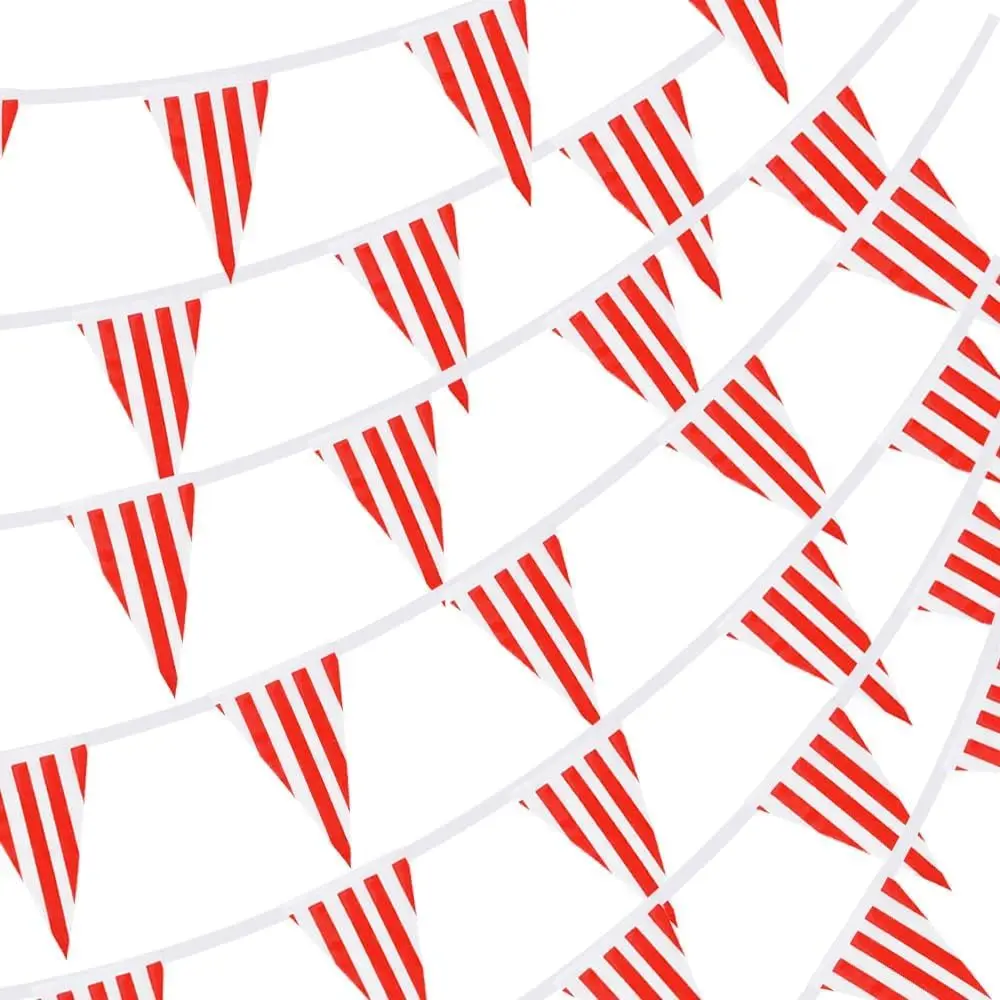 10/60M Rot Weiß Banner Dreieck Flagge Karneval Zirkus Dekorationen Geburtstag Hochzeit Parteien Outdoor Hängen Gestreiften Flagge liefert – Detail 8