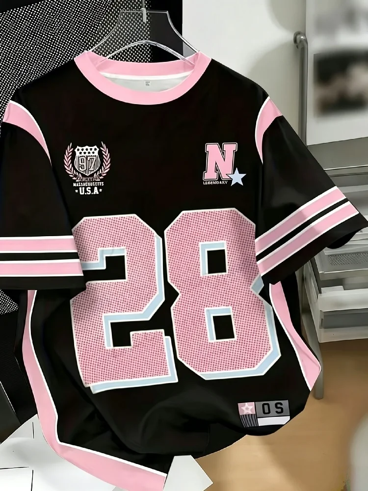 Summer New Number 28 Personality American Sports Jersey Men Women Casual Soft Black Pink Short Sleeve T-shirt Family Kids Tees
