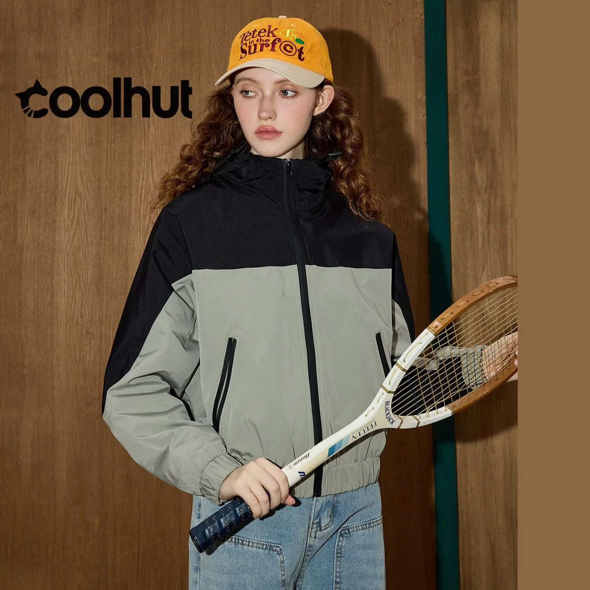 

COOLHUT Women's Cropped Coat 2025 American Vintage Color Block Hooded Jacket Oversized Utility Fall Casual Loose Fit Outerwear
