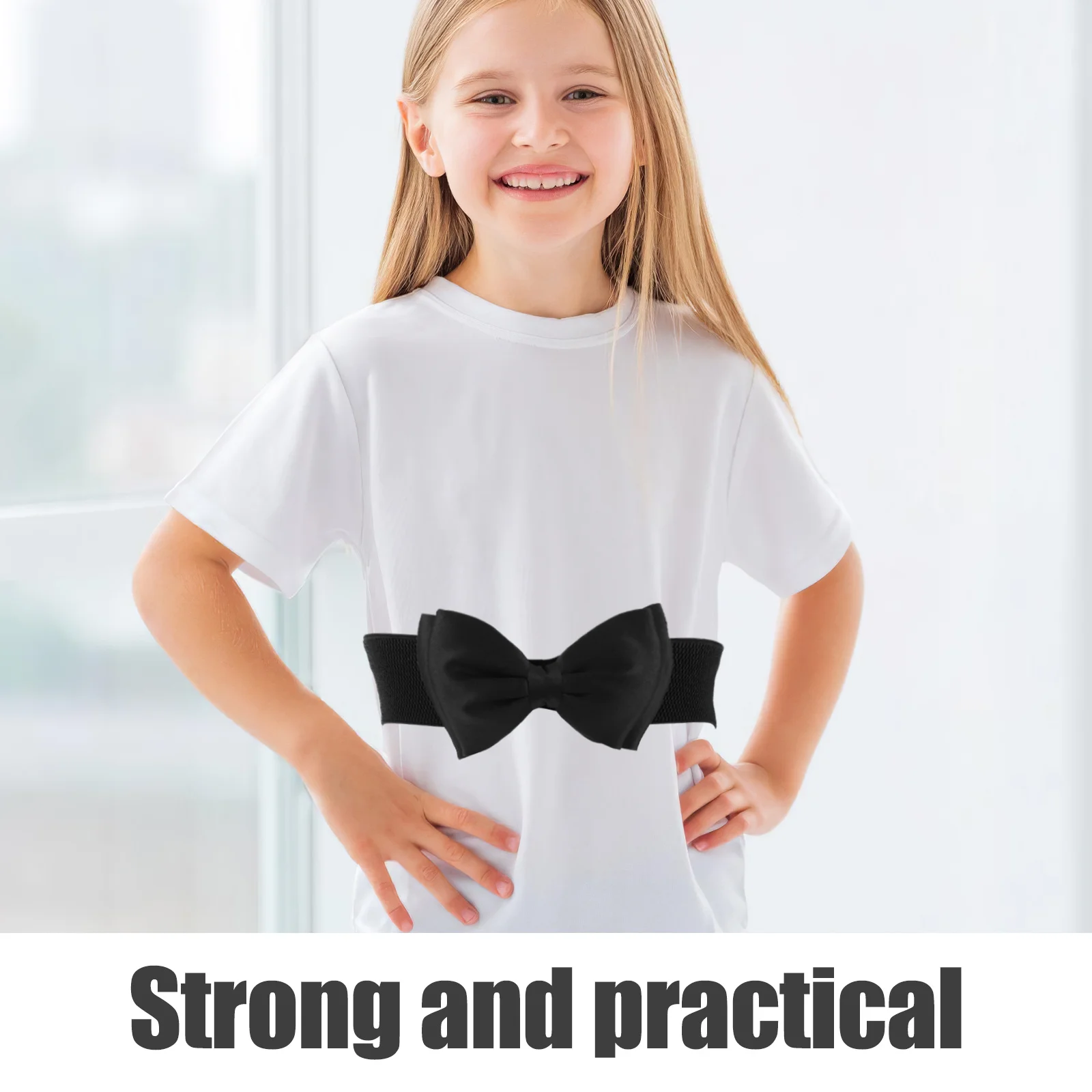 

2Pcs Adjustable Elastic Wide Waist Belt Kids Girls Stretchy Bowknot Chiffon Bow Waistband Dress Corset Vintage Style Fashion